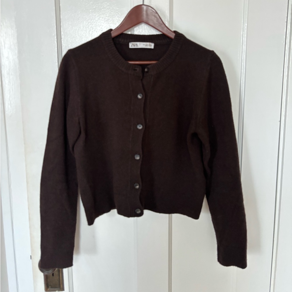 Zara Dark Brown Cashmere Button-Up Cardigan Sz S